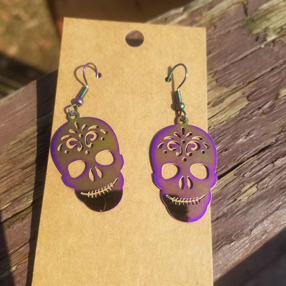 Color changing Rainbow Candy Skull Stainless Steel Earrings
